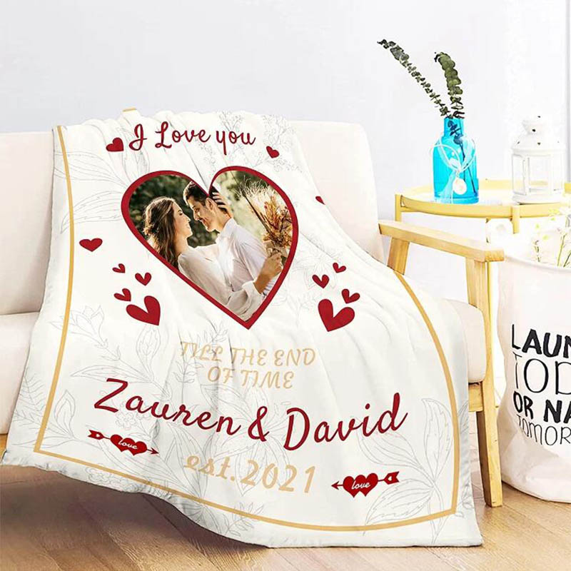 Personalized Custom Couple Photo Name Blanket